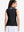 Back upper body shot of model wearing black women's collared v neck quick dry tank tops