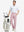 Front full body shot of model wearing pink stretch cotton blend slim fit golf trousers 5 pockets
