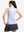 Back upper body shot of model wearing pink purple rose women's sleeveless q-zip print quick dry golf tops