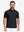 Front upper body shot of model wearing black dry fit waffle textured collared golf shirts