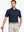 Model wearing Everyday Solid Jersey Polo in NAVY, front half-body holding golf club confidently.