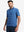 Front upper body shot of model wearing classic blue/airy blue non-curl ribbed collar striped polo shirts