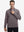 Model grabbing half-zip collar, wearing casual fleece lined quarter zip pullover in drak red.