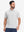 Front half body shot of model wearing light grey white comfy breathable pin-stripe texture golf polos