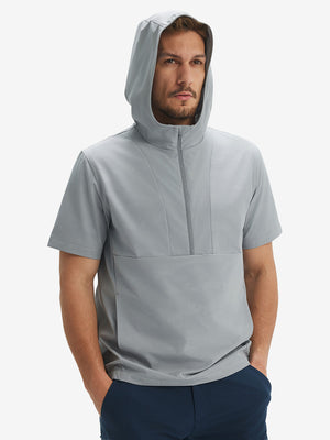 Water-Resistant Embossed Short Sleeve Q-Zip Hoodies
