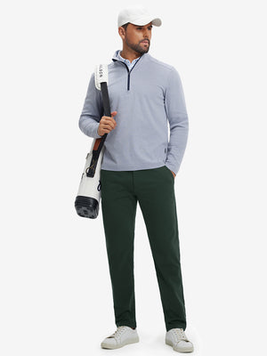 Full body front view of model wearing Golf Lightweight Fleece Lined Dress Pants in forest green