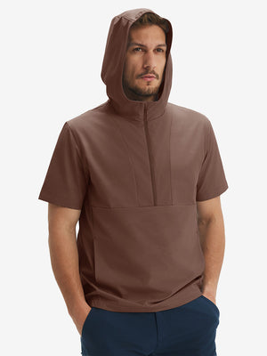 Water-Resistant Embossed Short Sleeve Q-Zip Hoodies