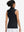 Back upper body shot of model wearing black women's athletic quarter zip tank tops