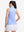 Back upper body shot of model wearing white blue stripes women's sleeveless q-zip print quick dry golf tops