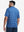 Back upper body shot of model wearing classic blue/airy blue non-curl ribbed collar striped polo shirts