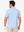 Back upper body view in light blue of nylon blend casual jacquard polo shirts.