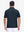 Back upper body shot of model wearing navy dry fit waffle textured collared golf shirts