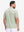 Back half body shot of model wearing moss green white comfy breathable pin-stripe texture golf polos