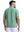 Back upper body shot of model wearing green grey waffle texture 1/4 zip pullover