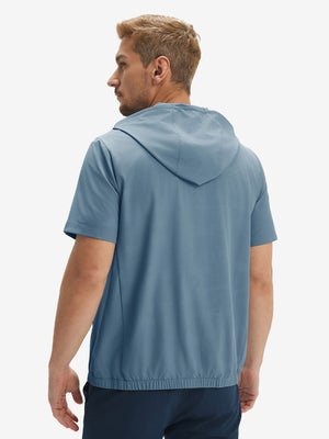 Water-Resistant Embossed Short Sleeve Q-Zip Hoodies