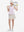 Front full body shot of model playing golf in pink purple stripes women's sleeveless v-neck print golf shirts