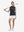 Front full body with golf club in navy of women's 4 buttons golf polo shirts.