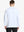 Back half-body view of model wearing WHITE Long Sleeve Solid Jersey Polo