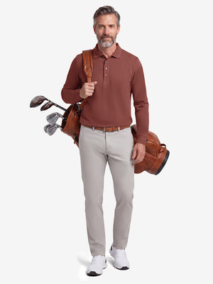 Solid Stretch Cotton Pique Long Sleeve Polo Shirts