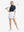 Front full body shot of model exercising in navy women's breathable 1/4 zip pullover golf shirts