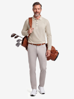 Solid Stretch Cotton Pique Long Sleeve Polo Shirts