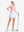 Front full body shot of model exercising in pink coral white women's q-zip pin striped texture golf shirts