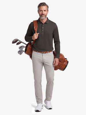 Solid Stretch Cotton Pique Long Sleeve Polo Shirts