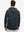 Back upper body view of the dry fit stretchy hoodie in dark grey, simple cut and relaxed posture.