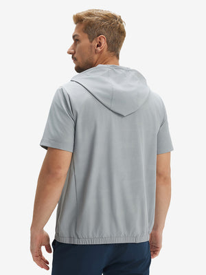 Water-Resistant Embossed Short Sleeve Q-Zip Hoodies
