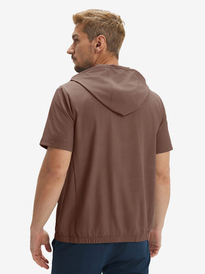 Water-Resistant Embossed Short Sleeve Q-Zip Hoodies