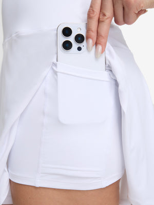 Detail view of inner pocket on white women's high waisted golf skirts with 4 inner pockets