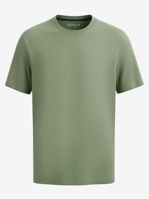 3d view of garment in green grey of men's short sleeve slim fit roma knit t-shirt.