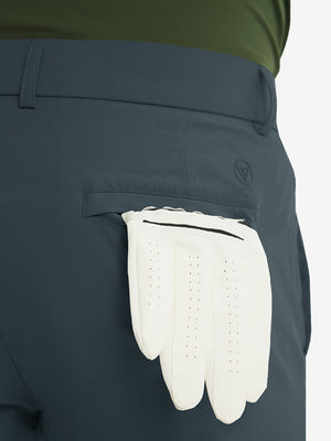 Rear view showing back pockets of grey blue stretch quick dry casual golf pants with 4 pockets