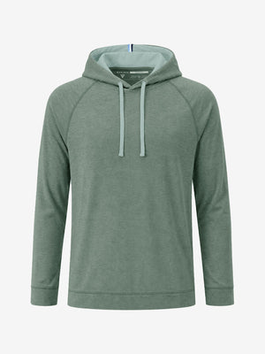 3d digital rendering of the garment, heather midlayer golf hoodies in celadon green heather