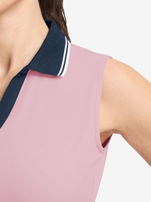 Detail view of armhole on lavender women's collared v neck quick dry tank tops
