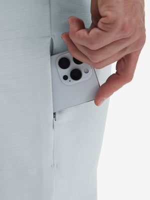 Detail view of side pocket on newport blue straight fit lightweight dress golf pants