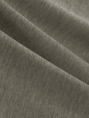 Close-up display of breathable heather fabric texture with tight knitting details, moisture wicking heather round neck athletic t-shirts in taupe heather