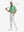Full front: model in emerald stripe upgraded two-tone striped quick dry polo shirt holding golf club.