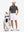 Front full body shot of model wearing light and dark grey comfy breathable pin-stripe texture golf polos