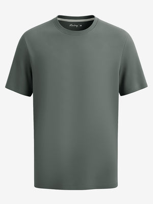 3d view of garment in grey of men's short sleeve slim fit roma knit t-shirt.
