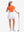 Front full body shot of model exercising in orange  women's 5 buttons collared polo shirts