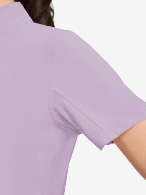 Detail view of cuff on pinkish purple women's breathable 1/4 zip pullover golf shirts