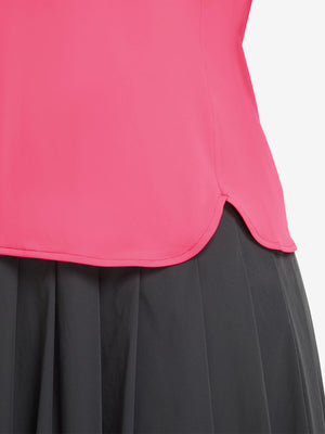 Detail view of hem on rose women's 5 buttons collared polo shirts