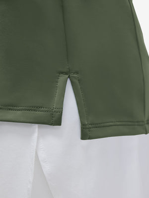 Detail view of hem on mossy stone  women's 4 buttons golf polo shirts