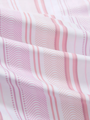Close-up texture of pink purple stripes women's sleeveless v-neck print golf shirts fabric showing printed weave detail