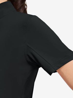 Detail view of cuff on black women's breathable 1/4 zip pullover golf shirts