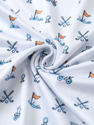 Texture detail of Performance jersey print polo with soft stretch in white golf
