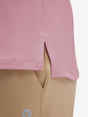 Detail view of hem on lavender women's 4 buttons golf polo shirts