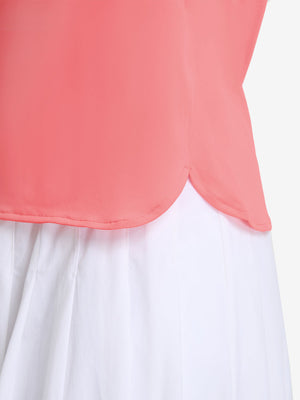 Detail view of hem on pink women's 5 buttons collared polo shirts