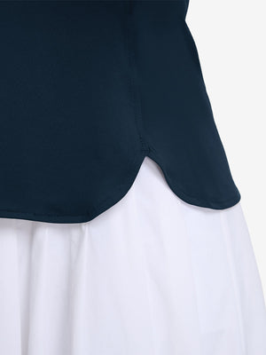Detail view of hem on navy women's 5 buttons collared polo shirts